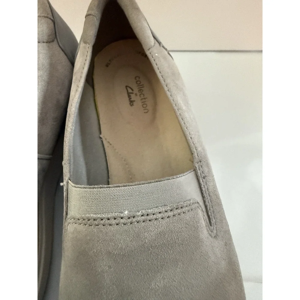 Clarks Collection Gray Suede Women's Slip-On Loafer Casual Shoes US 8.5